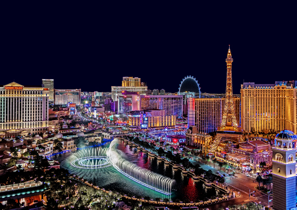 Las vegas de noche, hoteles, casinos y turismo, Nevada